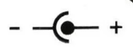 Power adapter polarity symbol — center pin must be positive